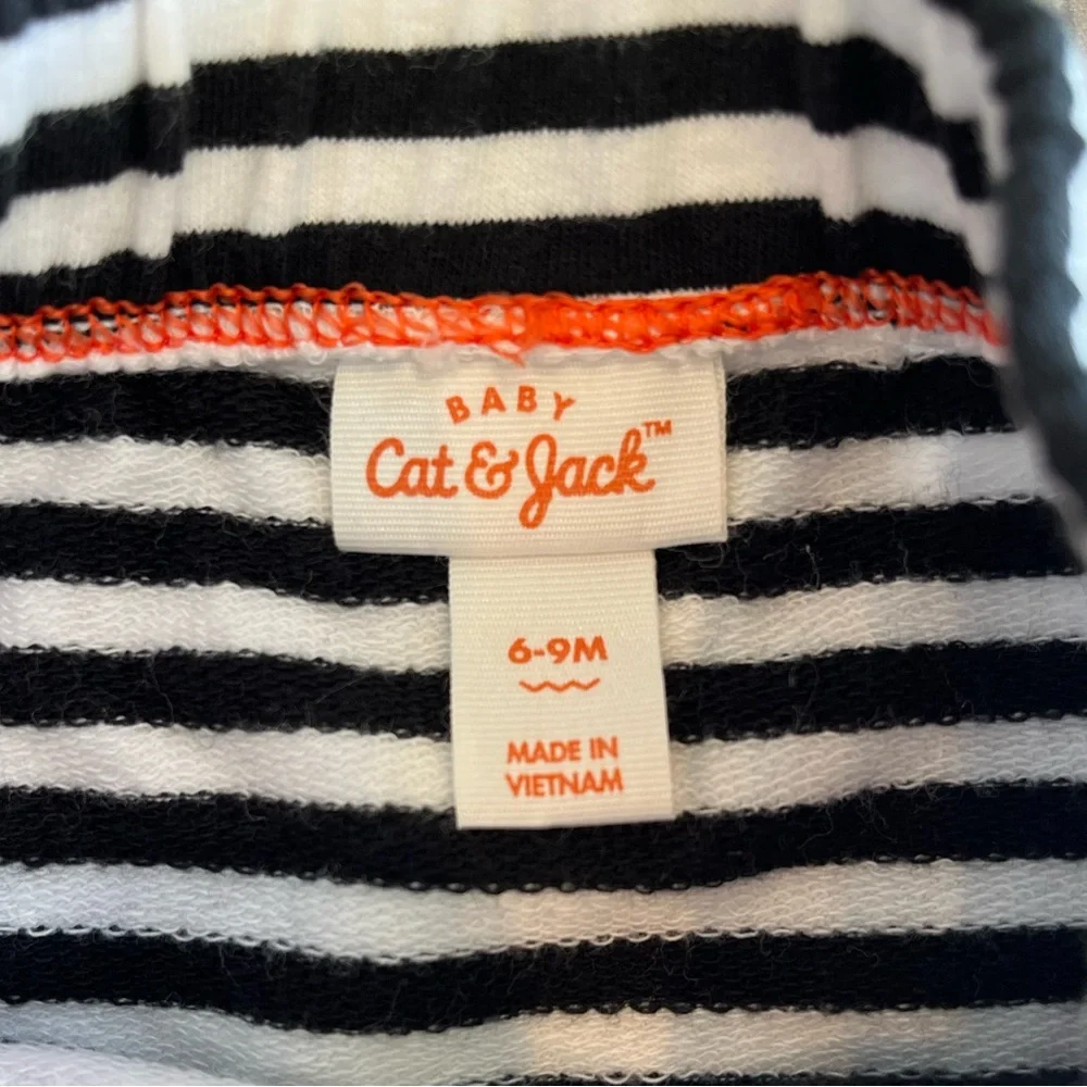Cat & Jack Baby Boy Striped Dinosaur Pants with Pocket Black White Orange 6-9 M
